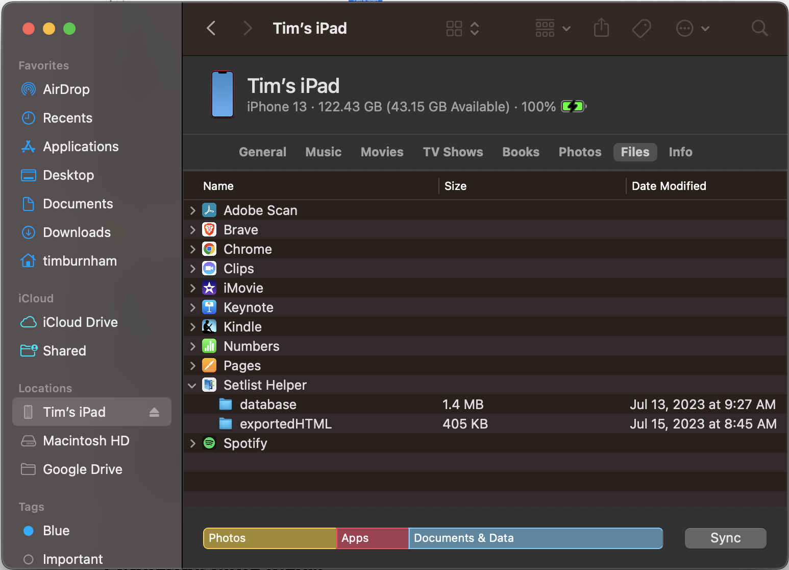 Setlist Helper in Finder
