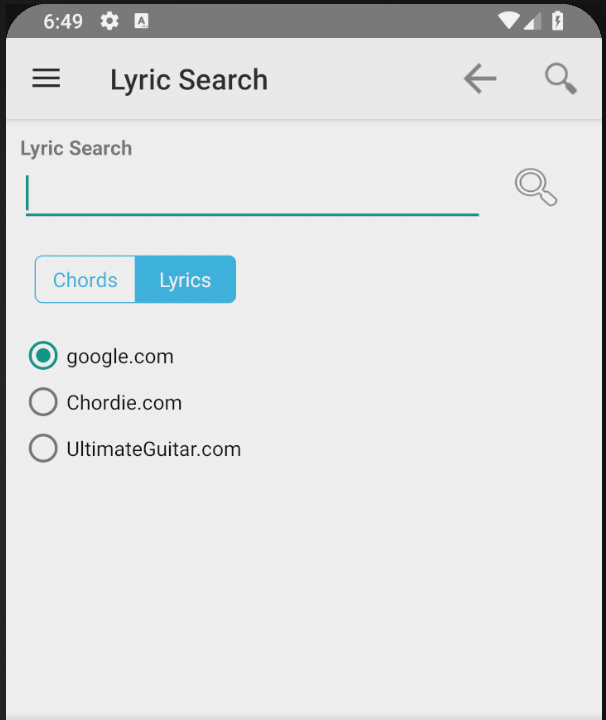 Lyric Search Main Screen