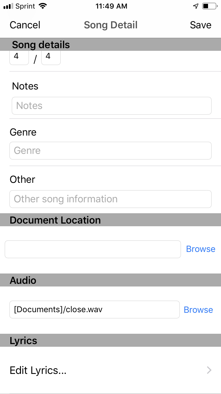Song Details Attach Audio