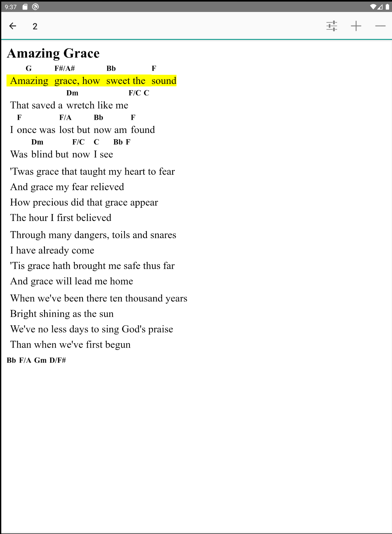 Transpose in Setlist Helper for Android